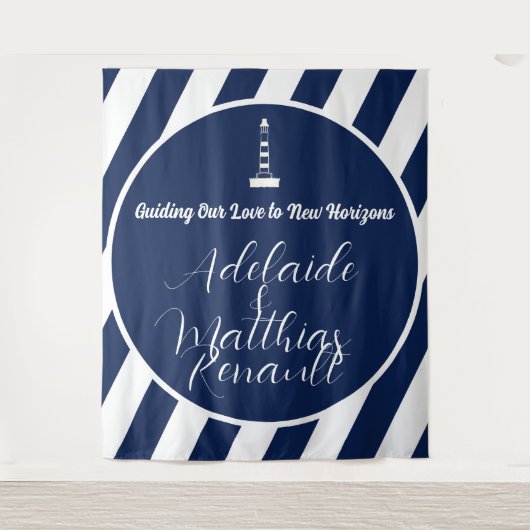 Tenture Élégant Mariage Nautique trié - Bleu Marine, Blanc (Devant)