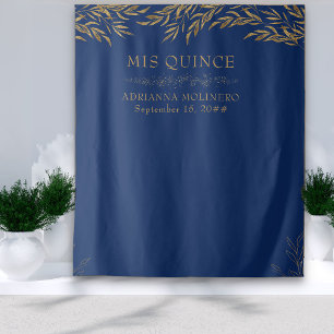 Tenture Élégant Mis Quince Bleu Royal et Feuille d'Or