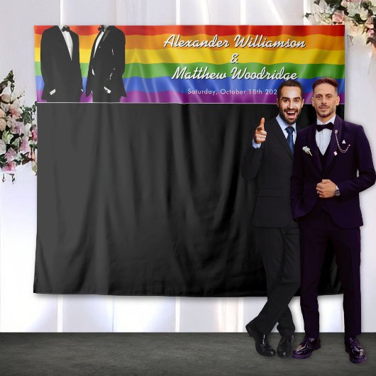 Tenture Elegant Modern Gay Men Rainbow Wedding Backdrop