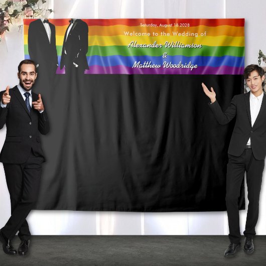 Tenture Elegant Modern Gay Men Rainbow Wedding Backdrop