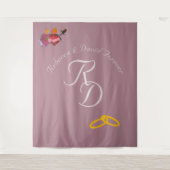 Tenture Élégant Monogramme Mariage Catholique Deux Cœurs (Devant)