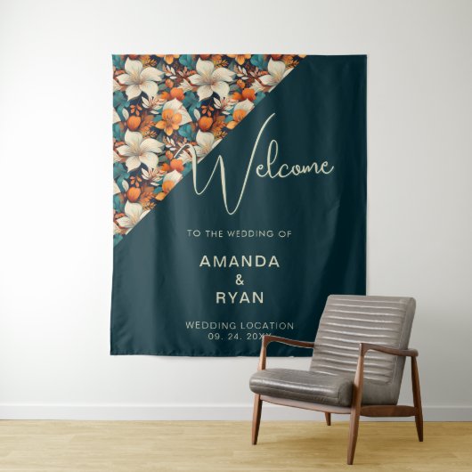 Tenture Élégant Motif à fleurs tropicales Mariage (En situation)