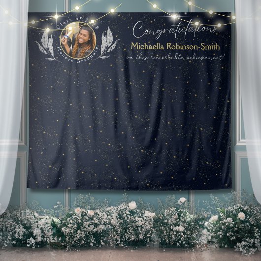 Tenture Elegant Navy Gold Félicitations Graduation Party