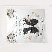 Tenture Elégant Noir Coquette Bow Fleurs sauvages Annivers (Devant (Horizontal))