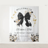 Tenture Elégant Noir Coquette Bow Fleurs sauvages Annivers (Devant)