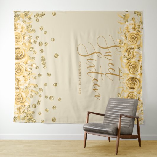 Tenture Élégant Or Douce 16 Paillettes Confettis Floral (En situation (horizontale))