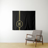 Tenture Élégant or Monogramme personnalisé sur noir (En situation (horizontale))