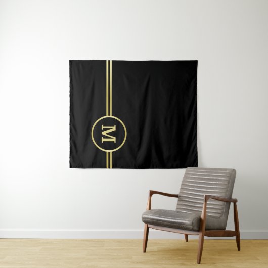 Tenture Élégant or Monogramme personnalisé sur noir (En situation (horizontale))