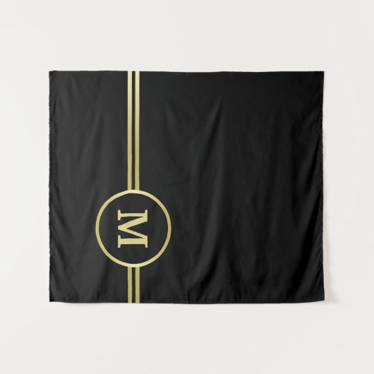 Tenture Élégant or Monogramme personnalisé sur noir (Devant (Horizontal))