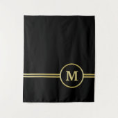 Tenture Élégant or Monogramme personnalisé sur noir (Devant)