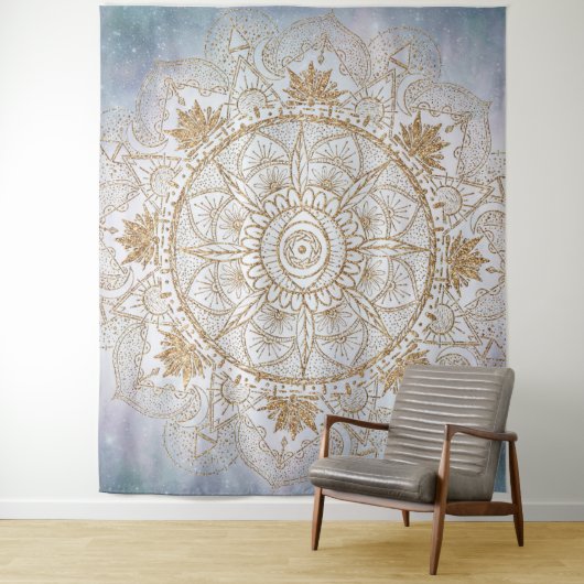 Tenture Elégant or Oeil Soleil Lune Mandala Design (En situation)