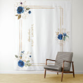 Tenture Élégant Prop de Fête de Bébé Fleur Bleu et Or (En situation)