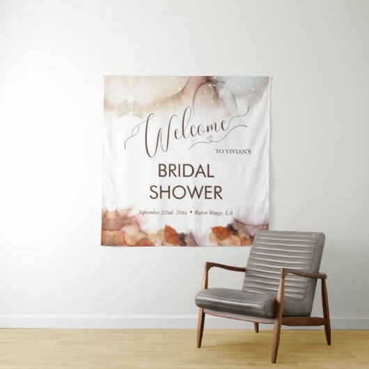 Tenture Élégant Rêveur Bienvenue Mariage Fête à l'encre or (En situation)