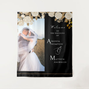 Tenture Élégant Rose chic Monogramme Black Photo Tapisseri