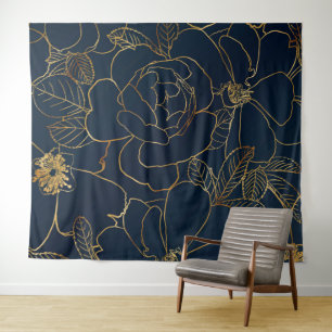Tenture Élégant Rose d'or bleu floral