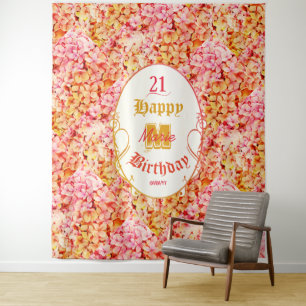 Tenture Élégant rose floral Joyeux 21e anniversaire Contex