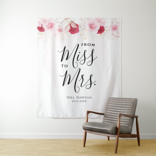 Tenture Elégant rose & or Fête des mariées florale fond (En situation)