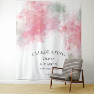 Tenture Élégant Rose Pâle Sauge Mariage Robe Chic Toucher 