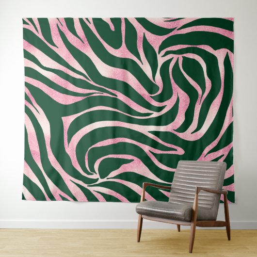 Tenture Elégant Rose vert Parties scintillant or Zebra (En situation (horizontale))