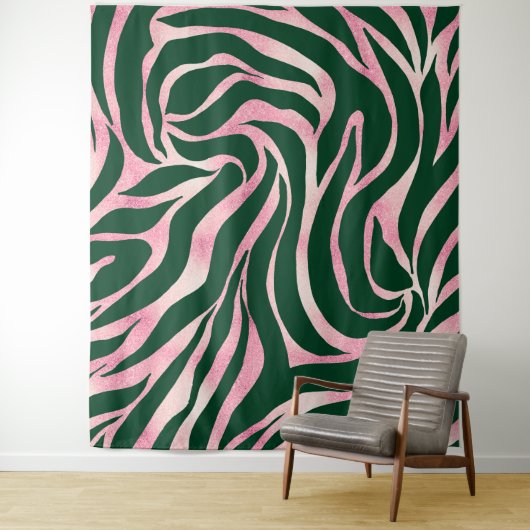 Tenture Elégant Rose vert Parties scintillant or Zebra (En situation)