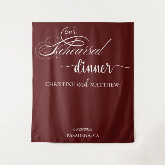 Tenture Élégant Script Burgundy Répétition Dîner Contexte (Devant)