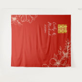 Tenture Élégant script floral chinois mariage rouge arrièr (Devant (Horizontal))