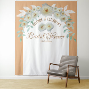 Tenture Élégant script floral de roses blanches pour la do