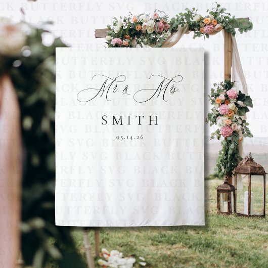 Tenture Elegant Script Minimalist Wedding Photo Backdrop 
