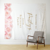 Tenture Élégant Script or & floral blush fête d'anniversai (En situation (horizontale))