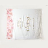 Tenture Élégant Script or & floral blush fête d'anniversai (Devant (Horizontal))