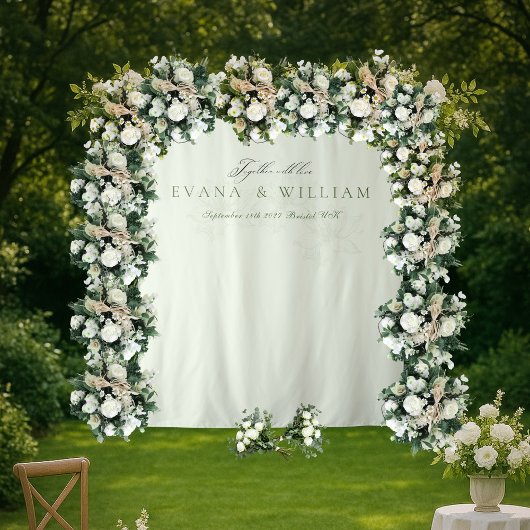 Tenture Elegant script Sage Green wedding backdrop