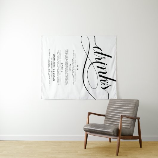 Tenture Elegant Script Wedding Drinks Bar Menu Poster (En situation (horizontale))