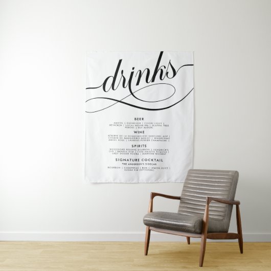 Tenture Elegant Script Wedding Drinks Bar Menu Poster (En situation)