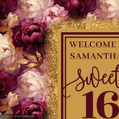 Tenture Élégant Sweet 16 Blush Burgundy Gold Party Backdro
