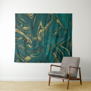 Tenture Élégant Turquoise Vert & Or Marbre Swirl