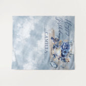 Tenture Elegant Winter Floral Teacup Happy Birthday (Devant (Horizontal))