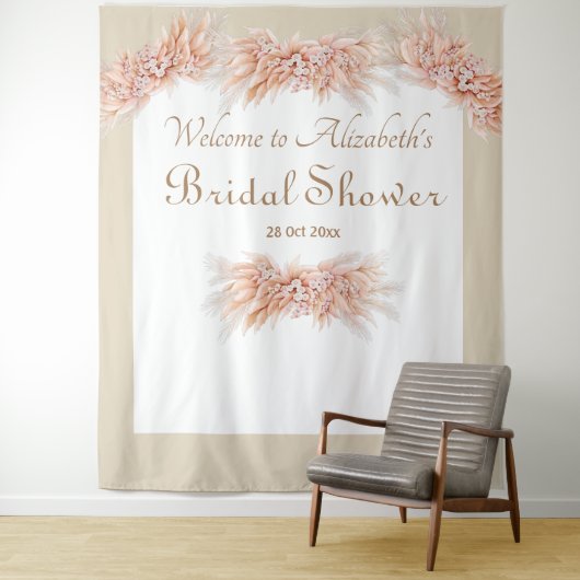 Tenture Elégante aquarelle fleurie nuptiale douche beige (En situation)