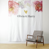 Tenture Elégante aquarelle Floral Heart Mariage fond (En situation)