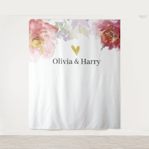 Tenture Elégante aquarelle Floral Heart Mariage fond