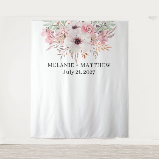 Tenture Elégante aquarelle rustique Mariage floral fond (Devant)
