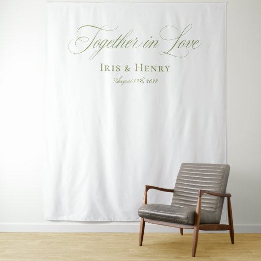 Tenture Élégante Bannière de Mariage Vert Sage Blanc (En situation)