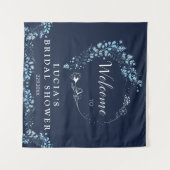 Tenture Élégante Bienvenue Mariage Fleurie Monogramme Navy (Devant (Horizontal))