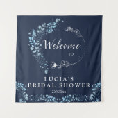 Tenture Élégante Bienvenue Mariage Fleurie Monogramme Navy (Devant)