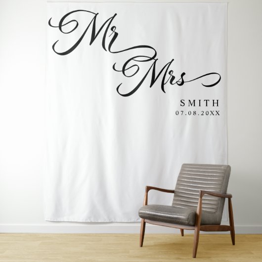 Tenture Élégante calligraphie M. & Mme Mariage Contexte (En situation)