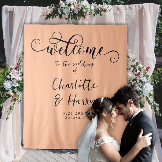 Tenture Élégante calligraphie Mariage tendance Peach Conte