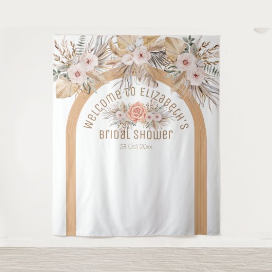 Tenture Elégante pampas herbe beige floral douche nuptiale (Devant)