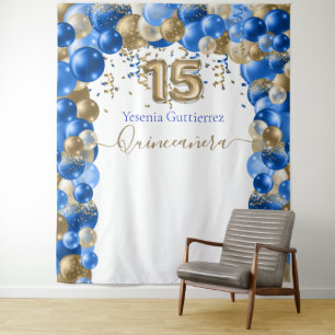 Tenture Elégante Royal Blue Gold Balloon Arch Quinceanera