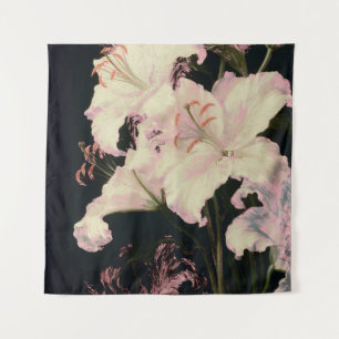Tenture Élégants lys blancs sur fond noir floral