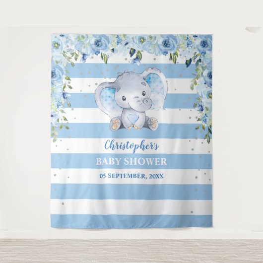 Tenture Élément éléphant bébé floral argent Baby Shower (Devant)