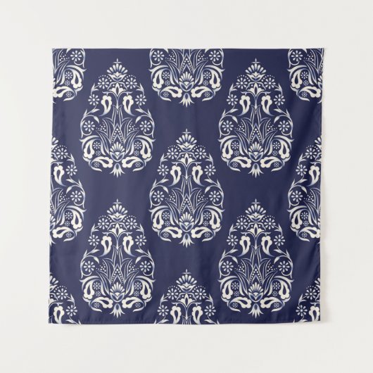 Tenture élément motif transparent damassé bleu (Devant)
